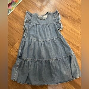 Denim Tiered Ruffle Sleeve Dress - Light Blue